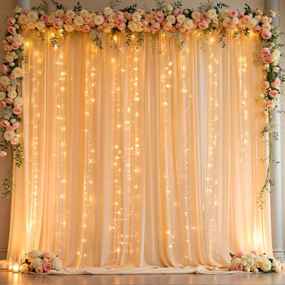 10 x 10ft Dark Champagne Backdrop Curtains with Lights String - color: Dark Champagne, size: W5' x H10'(2 panels)