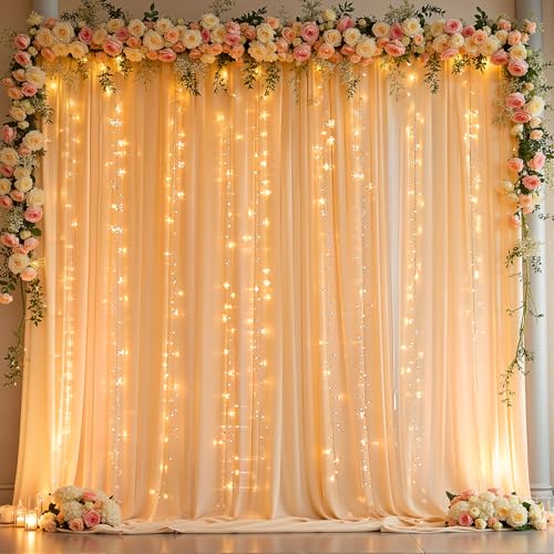 10 x 10ft Dark Champagne Backdrop Curtains with Lights String - color: Dark Champagne, size: W5' x H10'(2 panels)