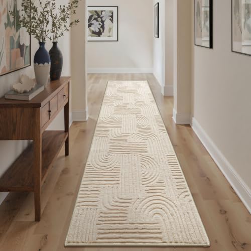 GENIMO Soft 2x10 Runner Rug Non Slip for Hallway, Washable 3D High Low Pile - color: Arch Beige, size: 2' x 10' (Rectangular)