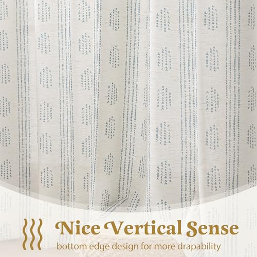 Blue Linen Boho Curtains 63 Inch Farmhouse Grommet Top 2 Panels - color: Boho | Blue, size: 52"W x 63"L (Pack of 2)