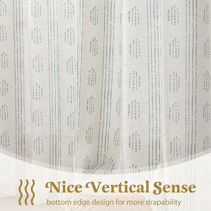 Blue Linen Boho Curtains 63 Inch Farmhouse Grommet Top 2 Panels - color: Boho | Blue, size: 52"W x 63"L (Pack of 2)
