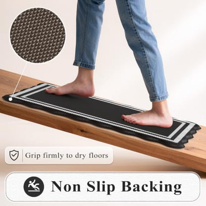 KIMODE Kitchen Mats Cushioned Anti Fatigue,Farmhouse Kitchen Rugs Sets of 2 - color: Black/White, size: 17.3" x 47"+17.3" x 29"--0.47 inches