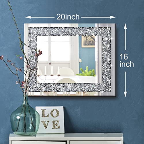 QMDECOR Crushed Diamond Mirror 16x20 Inch Silver Wall Decor - size: 20"L x 16"W