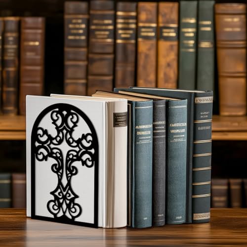 Peacoblue 5.3"x4.3"x7.9" Metal Bookends, Heavy Duty Book Ends for Shelves - style: Cross