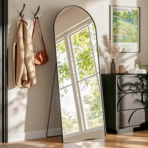 71" x 28"Large Arched Floor Mirror with Stand(Black) - color: Black, size: 71"L x 28"W