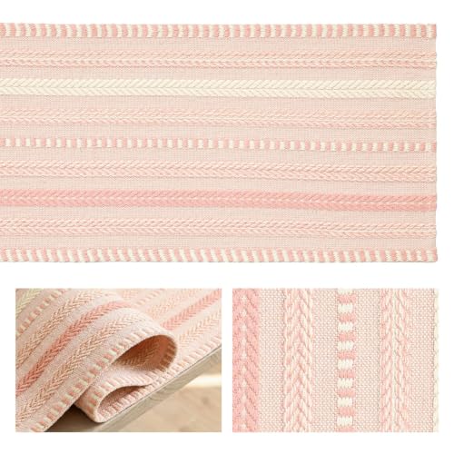 Artoid Mode Pink Farmhouse Stripe Braided Table Runner 12x72 Inch - color: Pink, size: 12" x 72", Table Runner