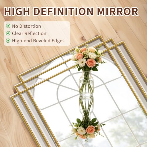 47"x24" Large Gold Geometric Rectangle Beveled Mirror for Wall - color: Gold, size: 47"L x 24"W