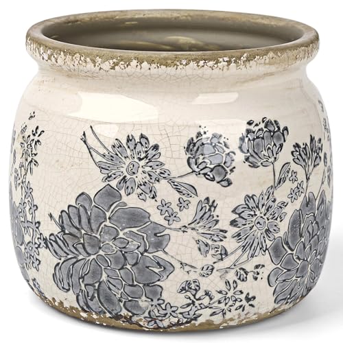 Flower Pots Planters for Indoor Plants Ceramic Plant Pots with Drainage 6.1 Inch Vintage Ceramic Pots for Plants Outdoor Home Garden Decor, Vintage Gray Bloom - color: Vintage Gray Bloom