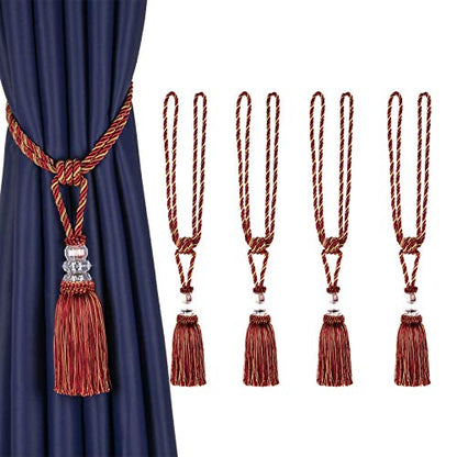 BEL AVENIR 4 Pack Curtain Tiebacks Hand-Woven Holdbacks Tassels Tiebacks - color: Mix Red, size: 4 Pack