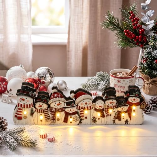 Yousoontic Christmas Table Decorations, Light up Snowman Table Centerpieces Cute Wooden Sign Decorations with LED Lights, 3D Block Xmas Decor for Christmas Tabletop Mantel Desk Home Office Party - style: Snowman