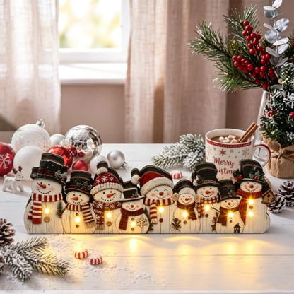 Yousoontic Christmas Table Decorations, Light up Snowman Table Centerpieces Cute Wooden Sign Decorations with LED Lights, 3D Block Xmas Decor for Christmas Tabletop Mantel Desk Home Office Party - style: Snowman