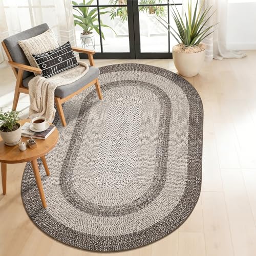 RUGSREAL 5x8 Oval Washable Rug Living Room Modern Border Bedroom Area Rugs - color: Mocha, size: 5' x 8' (Oval)
