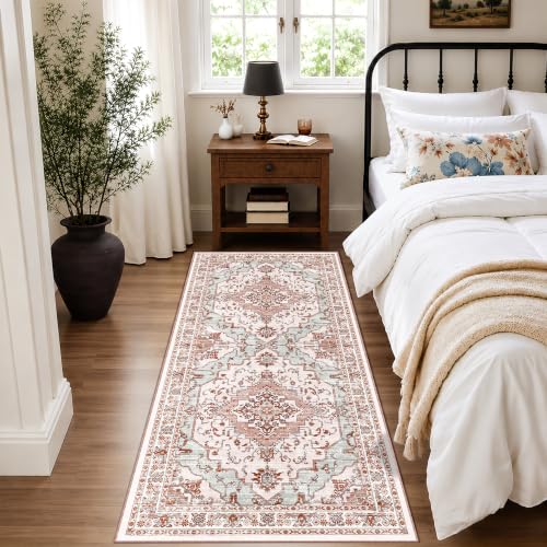 Arenarug 2x6 Washable Runner Rug for Hallway, Light Pink Rusty Red - color: Vintage Pink, size: 2' x 6' (Runner)