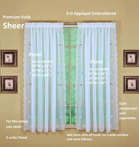 Today's Curtain,Vineyard 3-D Appliqué,Panel 63", White, 59" W x 63" L - color: White, size: 59"W x 63"L (Pack of 1)