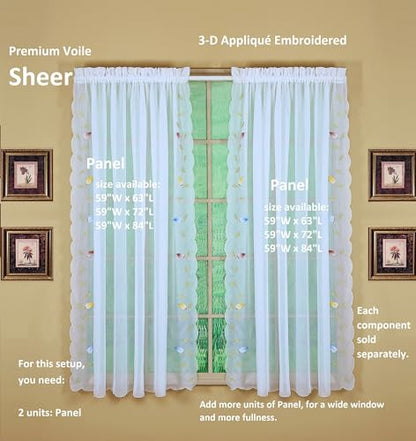Today's Curtain,Vineyard 3-D Appliqué,Panel 63", White, 59" W x 63" L - color: White, size: 59"W x 63"L (Pack of 1)