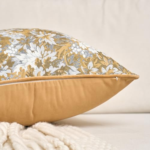 Alerfa Yellow Neutral Floral Pillow Cover 18 x 18 Inch, Vintage Chenille Square Couch Pillow Cover Soft Decorative Farmhouse Accent Pillowcase for Living Room Bedroom - color: Yellow, size: 18" x 18" (Pack of 1)