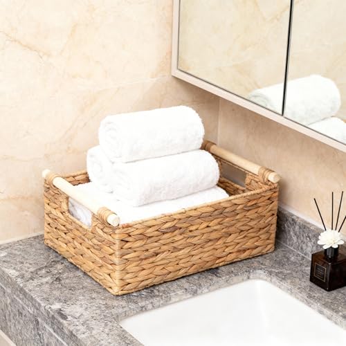 Rectangle Water Hyacinth Wicker Storage Basket Organizer(Large) - size: Large