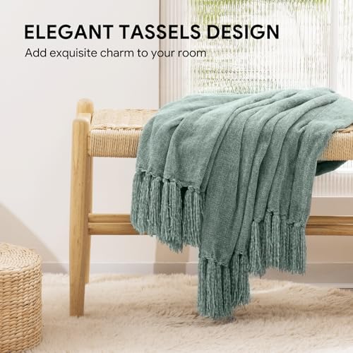 RECYCO Chenille Throw Blanket for Couch, 50"x60", Sage - color: Sage, size: 50'' X 60''