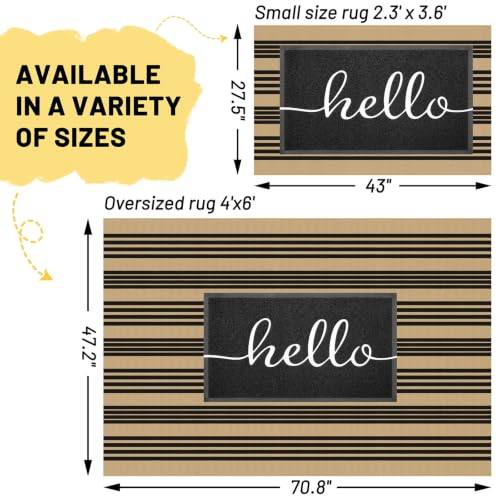 KILOCOCO Striped Rug 4x6 ft Washable Woven Front Door Rug, Brown and Black - color: Brown and Black Stripe, size: 4' x 6' (Rectangular)