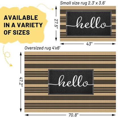 KILOCOCO Striped Rug 4x6 ft Washable Woven Front Door Rug, Brown and Black - color: Brown and Black Stripe, size: 4' x 6' (Rectangular)