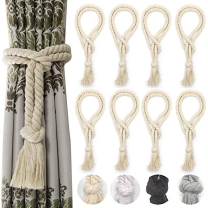 8 Pack Curtain tiebacks Rope, Outdoor Curtain Tiebacks, Natural Cotton Curtain Ties, Village Rural Rustic Curtain Holdbacks, Farmhouse Boho Curtain tie Backs Holders for Drapes, Beige - color: Beige Rope-l 8 Pack
