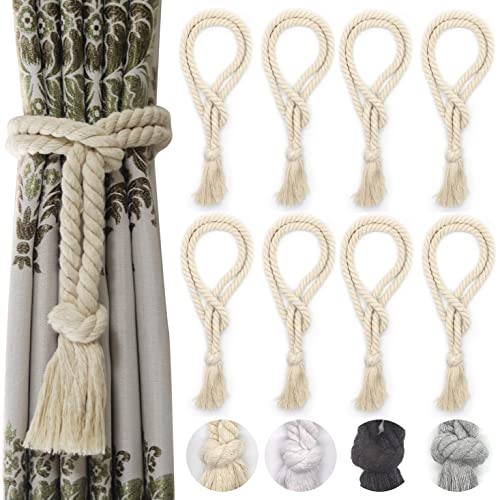 8 Pack Curtain tiebacks Rope, Outdoor Curtain Tiebacks, Natural Cotton Curtain Ties, Village Rural Rustic Curtain Holdbacks, Farmhouse Boho Curtain tie Backs Holders for Drapes, Beige - color: Beige Rope-l 8 Pack