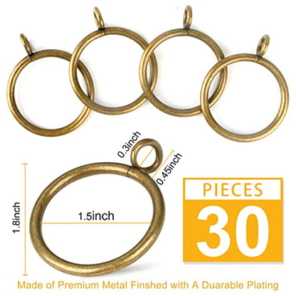 Antique Brass Curtain Rings with Eyelets for Up to 1.2-inch Curtain Rods (Set of 30 PCS Curtain Rings) - size: 1 1/2 inch Inner Diameter