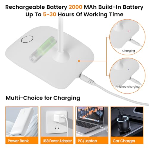 Portable Battery Powered Desk Lamp Small Rechargeable LED Table Light - color: White (2PACK)