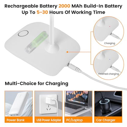 Portable Battery Powered Desk Lamp Small Rechargeable LED Table Light - color: White (2PACK)