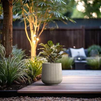 Kante Accent Round Curved Weathered Concrete Planter 13" Dia, Outdoor - color: Ringed Weathered Concrete, size: 13” Dia