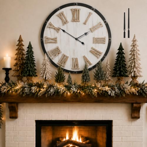 Oversized 30" Farmhouse Wall Clock, Rustic Wood Round Timepiece with Raised Roman Numerals, Black Metal Frame, Silent Quartz, Durable & Easy-to-Clean, Living Room & Entryway Decor (Distressed White) - color: Distressed White, size: Oversized 30 Inches