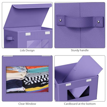 Univivi Fabric Foldable Storage Bins with Lids, 4 Pack, Purple - color: Purple
