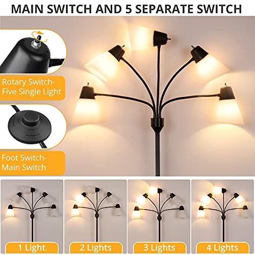 LED Floor Lamp, Medusa Adjustable Multi Head Modern Tall Standing Light - color: Black