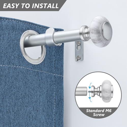 Silver Curtain Rods for Windows 28 to 48 Inches,Adjustable 6/8 Inch - color: Silver, size: 28"-48"