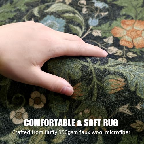 Deerly Floral Area Rug 4x6, Washable Living Room Rug Non Slip, Black Green - color: Black, size: 4'x6'