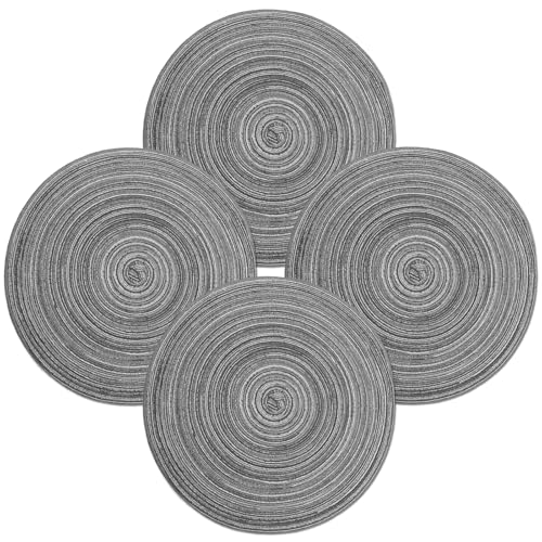 MIAOMIAO Round Placemats Set of 4 Braided Dining Table Kitchen Decor Mets - color: Z-black Gray-4pc