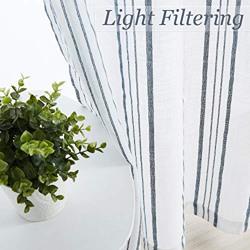 SXZJTEX Blue White Striped Linen Curtains 63 Inch Bedroom Living Room - color: Blue, size: 42"W x 63"L (Pack of 2)
