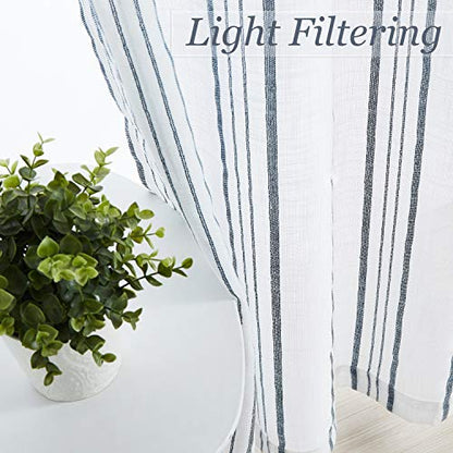 SXZJTEX Blue White Striped Linen Curtains 63 Inch Bedroom Living Room - color: Blue, size: 42"W x 63"L (Pack of 2)