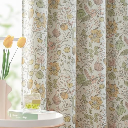 jinchan Floral Blackout Curtains Yellow Farmhouse 84 Inch 2 Panels - color: Floral Yellow on Cream, size: 52"W x 84"L (Pack of 2)