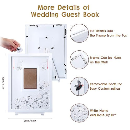 Wedding Guest Book, Wedding Guest Book Alternative with Wooden Hearts, Wedding Book for Guests Guest Book Wedding Reception for Wedding Anniversary Baby Shower Birthday Party - color: White