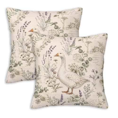 Goose Throw Pillow Covers 18x18 Set of 2, Cream Farmhouse Cushion Covers, Rustic Country Pillowcases for Couch Sofa Outdoor Patio, Cottage Living Room Home Decor - color: Farmhouse Goose