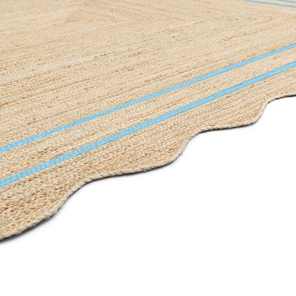 Wave Scalloped Jute Rug Entryway Natural Boho Area Rug Sky Blue 2'x3' - color: Sky Blue, size: 2'x3'