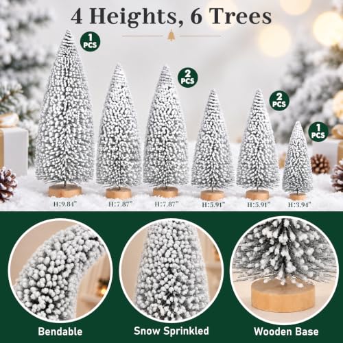 6 Pack Snow Flocked Christmas Trees, Mini Tabletop Christmas Tree Decor - color: Snow Flocked