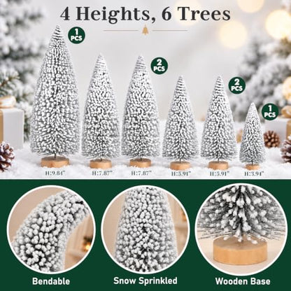6 Pack Snow Flocked Christmas Trees, Mini Tabletop Christmas Tree Decor - color: Snow Flocked