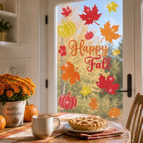 Glitter Fall Window Clings Autumn Thanksgiving Window Stickers Decals Decor - color: Fall Glitter
