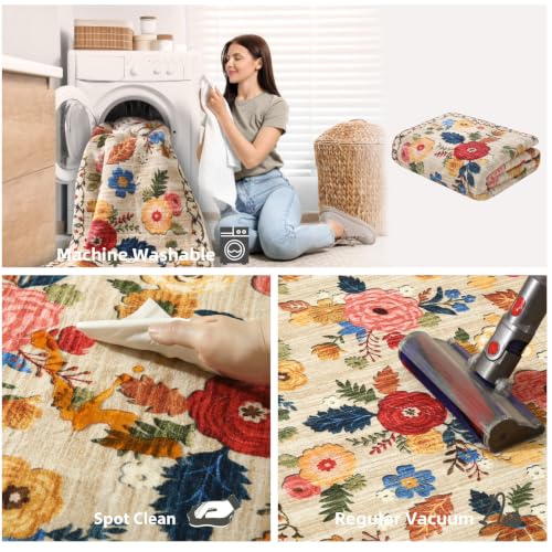 Washable Hallway Runner Kitchen Rugs : 2'6"x8' Carpet Runner Rug Non Slip - color: Beige Floral, size: 2'6"x8'(Rectangular)