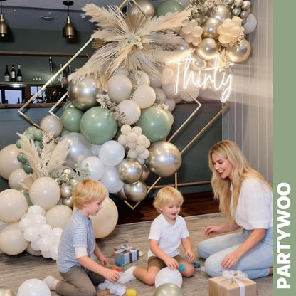 PartyWoo Sage Green Balloons 66pcs 12 Inch Gold White Brown Gold Balloons - color: Green-3327