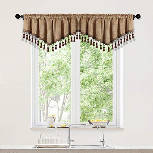 ELKCA Double-Sided Chenille Window Curtains Tier for Kitchen Coffee Ascot Valance Curtain for Living Room,Pack of 2 (Coffee, 52" W x 18" L) - color: Coffee, size: 52"W x 18"L (Pack of 2)
