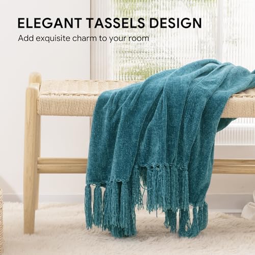 RECYCO Chenille Throw Blanket for Couch, 50"x60", Teal - color: Teal, size: 50'' X 60''