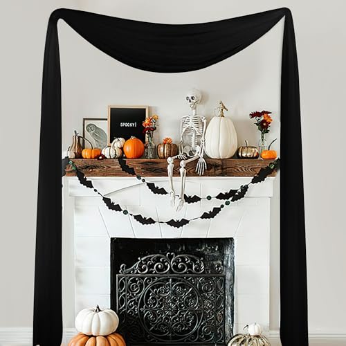 NICETOWN Extra Long Black Scarf - Voile Textured Sheer Drapery Dirt-Proof Window Treatment for Farmhouse/Garden/Old People (W60 x L216, 1 Panel, Black) - color: Black
